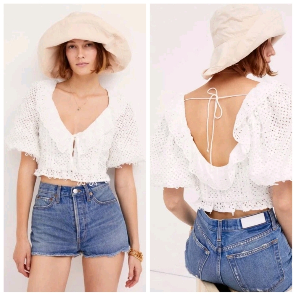 For Love And Lemons Cassis Eyelet 3D Lace Crop Top In White Size Medium - Picture 2 of 10
